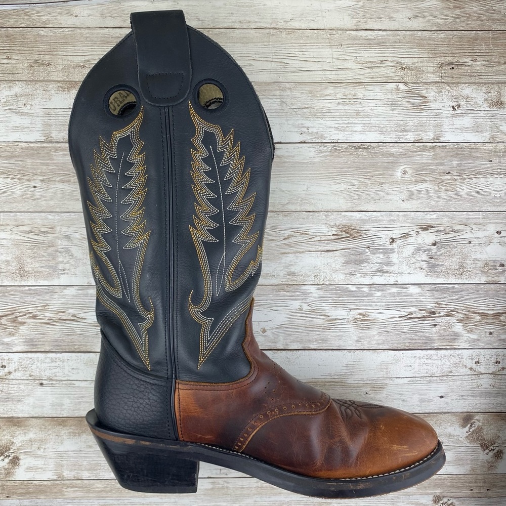 Durango Cowboy Black & Brown Pull On Leather Boots- Mens size 8.5 EE - Picture 9 of 17